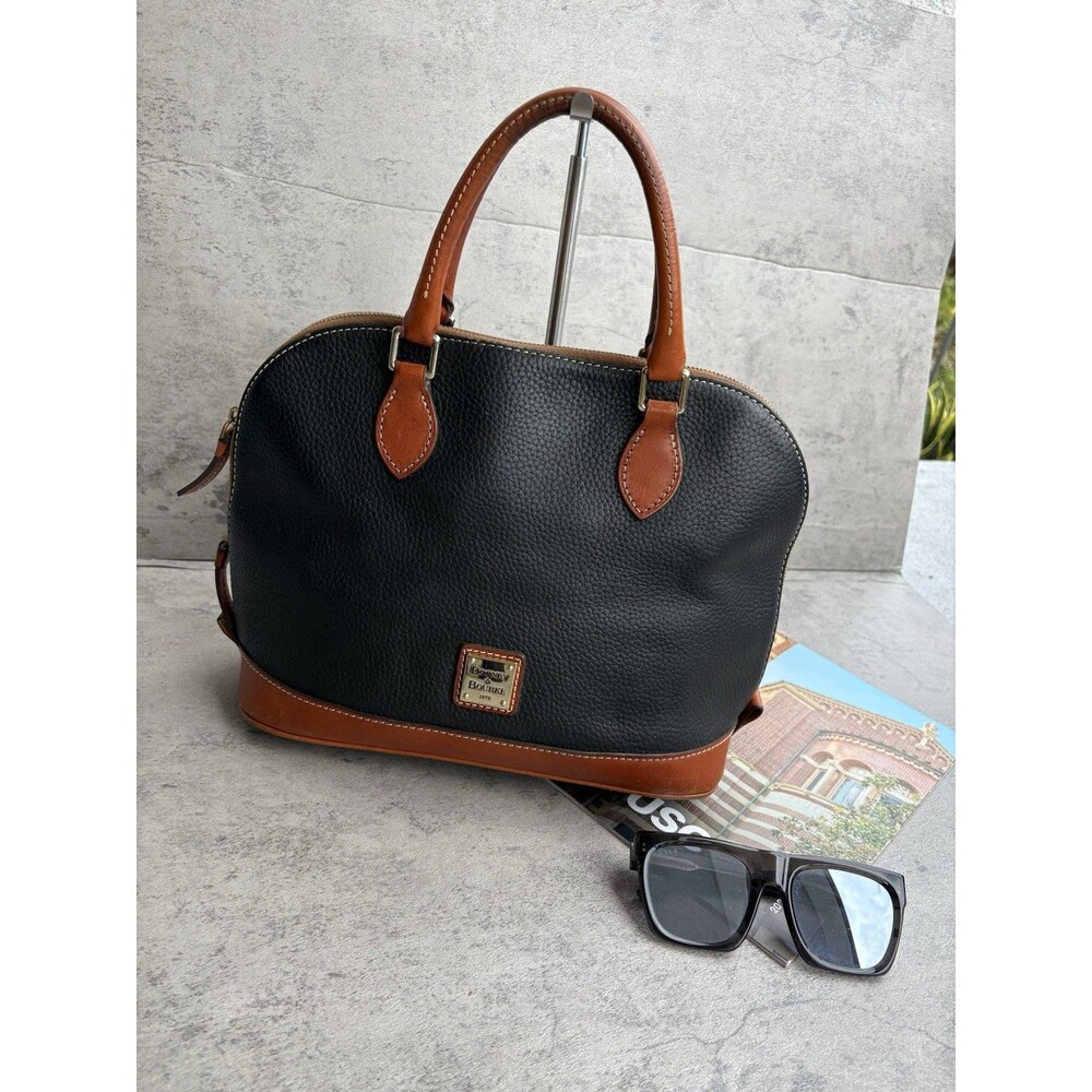 VTG Dooney & Bourke Pebble Grain Zip Leather Dome Satchel Top Handle Bag- Black